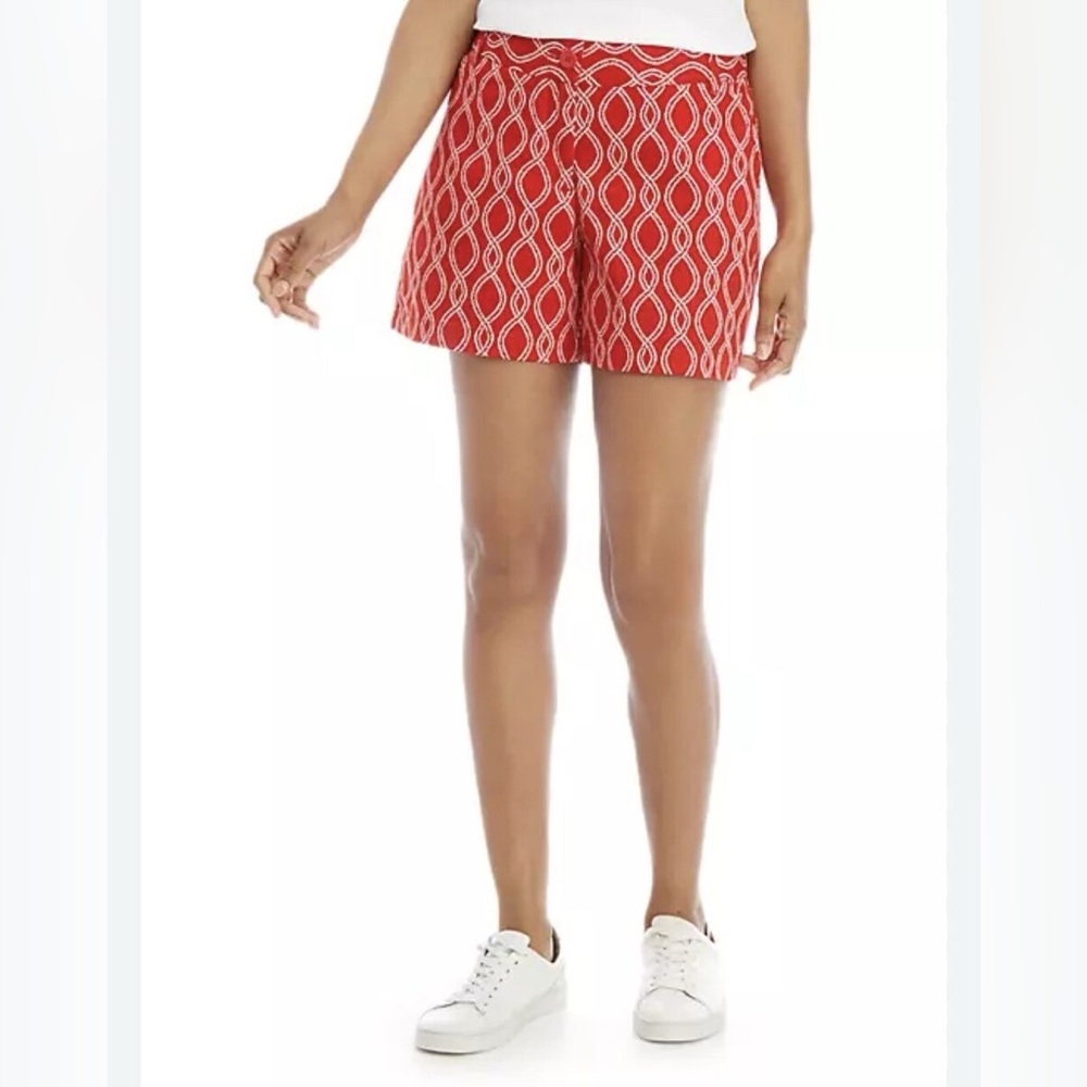 Crown & Ivy Ladies Red Caroline Infinity Pattern Cotton Stretch Shorts. Size 4